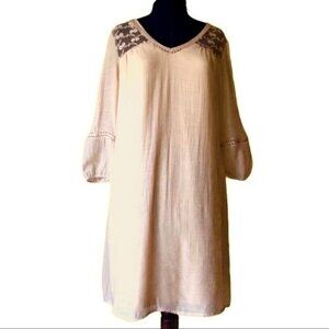 Indigo Rose Beige Boho Peasant Dress Sz M